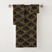 Zwart-gouden art Deco Fan Flower Motif Bad Handdoek (Insitu)