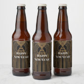 Zwart Gouden Art Deco Feesthoed Bier Etiket (Flessen)