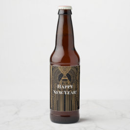 Zwart Gouden Art Deco Feesthoed Bier Etiket
