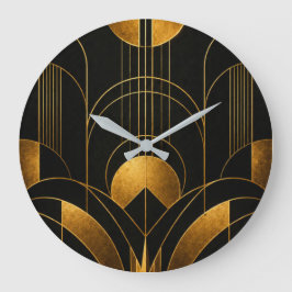 Zwart-gouden Art Deco geometrische wandklok
