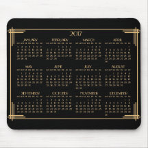 Zwart Gouden Art Deco Kalender 2017 Muismat