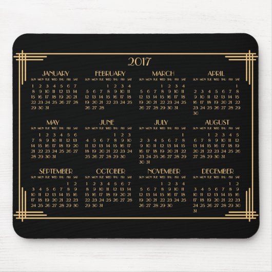 Zwart Gouden Art Deco Kalender 2017 Muismat (Voorkant)