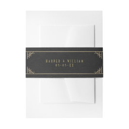 Zwart gouden art deco tailleband uitnodigingen wikkel
