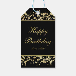 Zwart & Gouden Baby's Adem Bloemige Cadeaubijlage Cadeaulabel