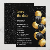 Zwart Gouden Ballon Elegant 30e Save the Date Kaart (Voorkant / Achterkant)