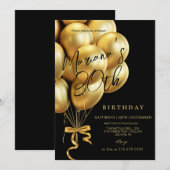 Zwart & Gouden Ballonboog Verjaardagsfeestje Kaart (Voorkant / Achterkant)