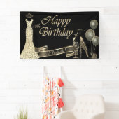 Zwart, gouden ballonnen, glas, hiel, glitterklep spandoek (Insitu)