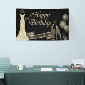 Zwart, gouden ballonnen, glas, hiel, glitterklep spandoek (Beurs)