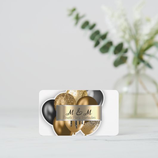 Zwart Gouden Ballonnen Wit Echt Gouden Folie Visitekaartje (Staand voorkant)