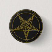 Zwart/Gouden Baphomet Pins Ronde Button 3,2 Cm (Voorkant)