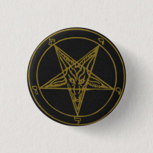 Zwart/Gouden Baphomet Pins Ronde Button 3,2 Cm