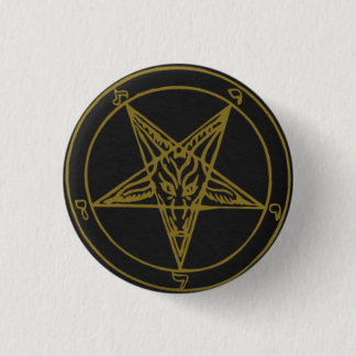 Zwart/Gouden Baphomet Pins Ronde Button 3,2 Cm