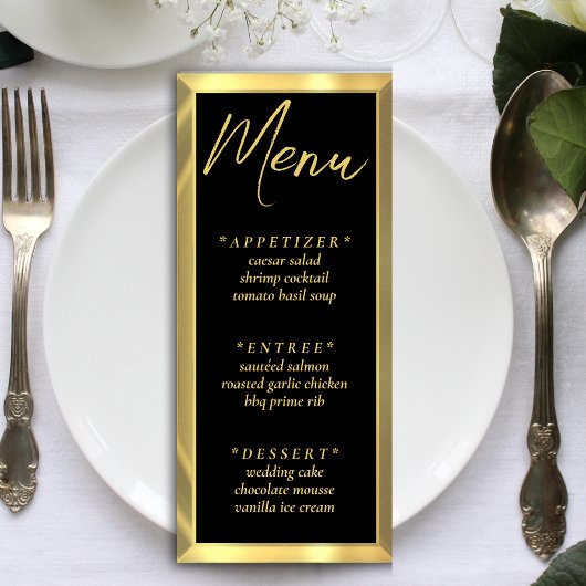 Zwart & Gouden Bar Elegante Huwelijksreceptie Menu