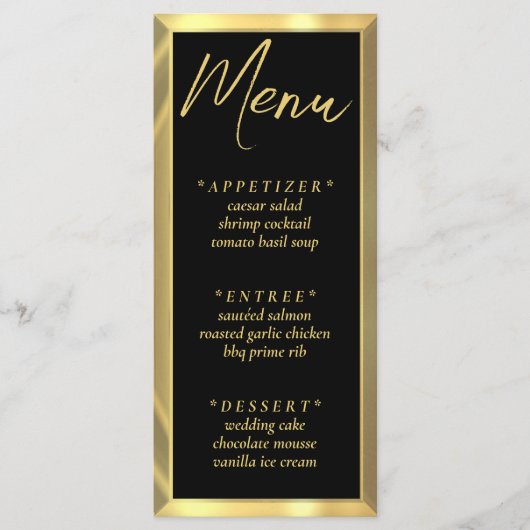 Zwart & Gouden Bar Elegante Huwelijksreceptie Menu (Voorkant)