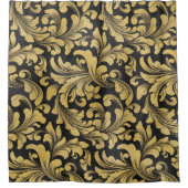 Zwart-gouden barokpatroon van de fluorspoeldemper douchegordijn (Voorkant)