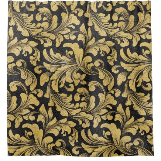 Zwart-gouden barokpatroon van de fluorspoeldemper douchegordijn (Voorkant)