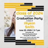 Zwart & Gouden Bars Één Foto Afstudeerder Partij Kaart (Voorkant / Achterkant)