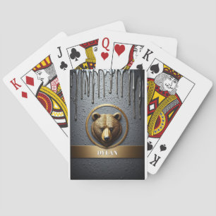 Zwart Gouden Beer Aangepaste Naam Ontwerp 🐻 Pokerkaarten