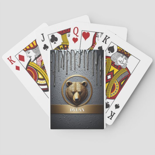 Zwart Gouden Beer Aangepaste Naam Ontwerp 🐻 Pokerkaarten (Achterkant)