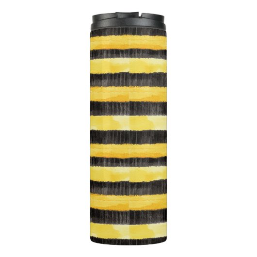 Zwart Gouden Bijen Strepen Geel Thermosbeker (Achterkant)