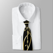 Zwart Gouden Bloemen Custom Necktie Stropdas (Gebonden)