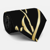 Zwart Gouden Bloemen Custom Necktie Stropdas (Opgerold)