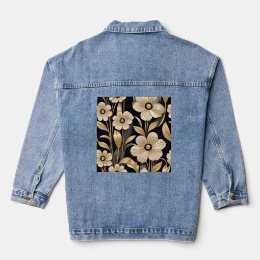Zwart Gouden Bloemen Denim Jas Jacket (Achterkant)