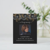 Zwart gouden bloemen foto begrafenis programma (Staand voorkant)