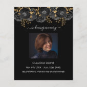 Zwart gouden bloemen foto begrafenis programma (Voorkant)