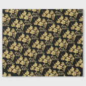 Zwart-gouden bloemen, gefeliciteerd cadeaupapier (Vlak)