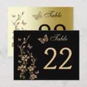 Zwart, Gouden Bloemen met Vlinders Tafelnummer (Voorkant / Achterkant)