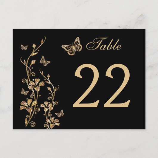 Zwart, Gouden Bloemen met Vlinders Tafelnummer (Voorkant)