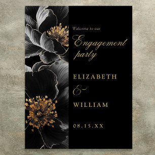 Zwart gouden bloemengesteckte verlovingsfeest welk poster