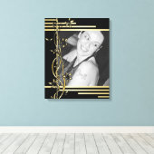 Zwart gouden bloemrand portret verpakt canvas (Insitu (Houten vloer))