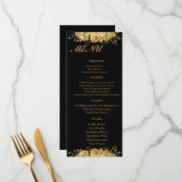 Zwart Gouden Bloemrijke Roos Glam Trouwreceptie Me Menu