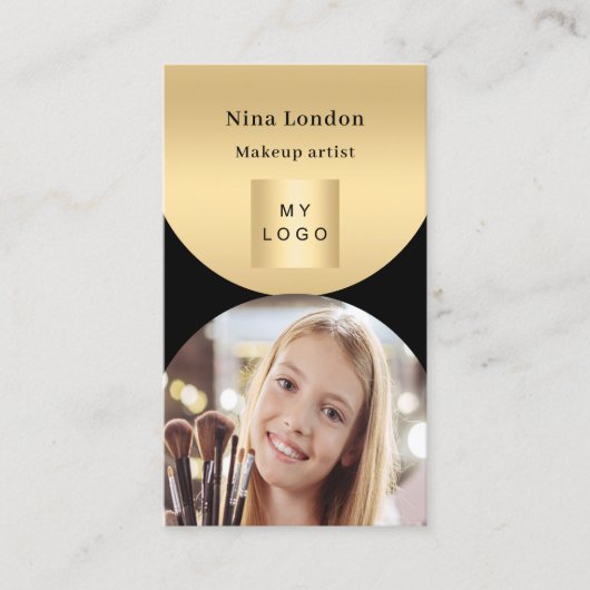 Zwart gouden boog foto Qr social media logo Visitekaartje (Voorkant)