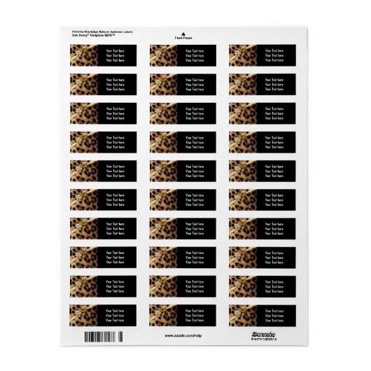 Zwart & Gouden Boog Leopard Cheetah Glam Party Etiket (Full Sheet)