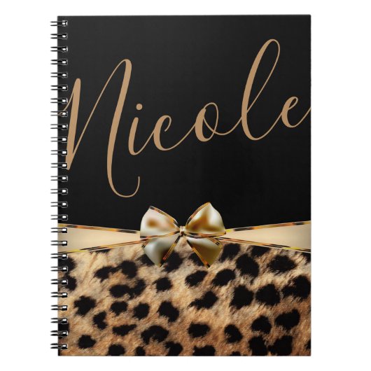 Zwart Gouden Boog Leopard Cheetah Print Gepersonal Notitieboek (Voorkant)
