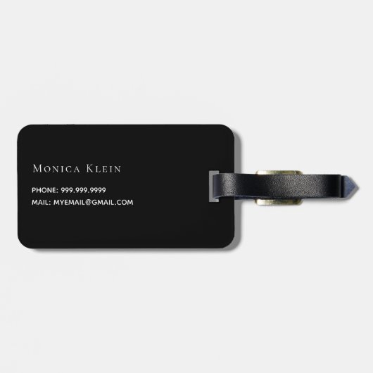 Zwart gouden boog monogram initialen elegant bagagelabel (Achterkant horizontaal)