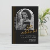 Zwart Gouden Boog Overlay Afstudeerder Feestuitnod Aankondiging (Staand voorkant)