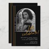 Zwart Gouden Boog Overlay Afstudeerder Feestuitnod Aankondiging (Voorkant / Achterkant)