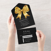 Zwart gouden boog Quinceanera rsvp All In One Uitnodiging (Afscheurbaar)