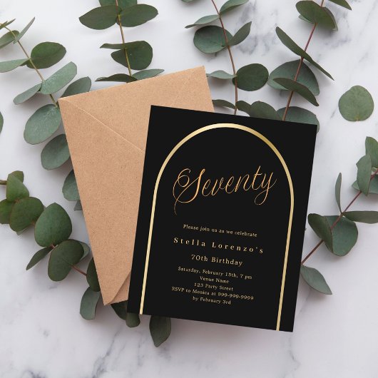 Zwart gouden boog script 70e verjaardag uitnodigin