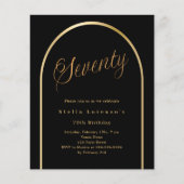 Zwart gouden boog script 70e verjaardag uitnodigin (Voorkant)