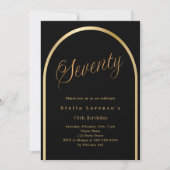 Zwart gouden boog script luxe 70e verjaardag kaart (Voorkant)
