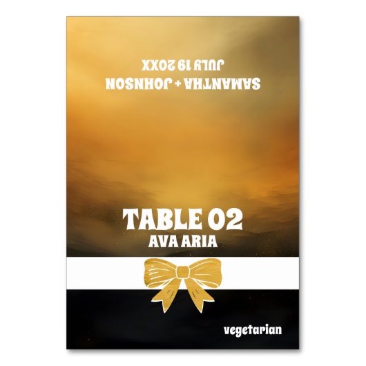 Zwart Gouden Boog Trouwmaaltijd Keuze Plaats Kaart (Voorkant)