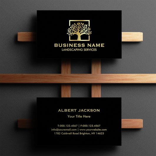 Zwart Gouden Boom Logo Landscaping Visitekaartje