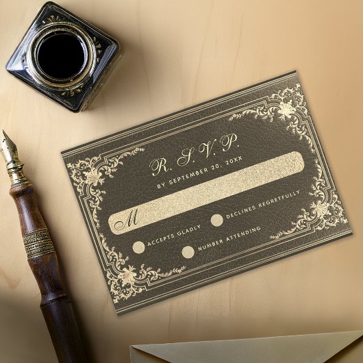  zwart gouden bruiloft elegante kalligrafie RSVP kaartje