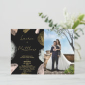 Zwart Gouden Bruiloft Uitnodigingen met foto (Staand voorkant)