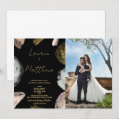 Zwart Gouden Bruiloft Uitnodigingen met foto (Voorkant / Achterkant)